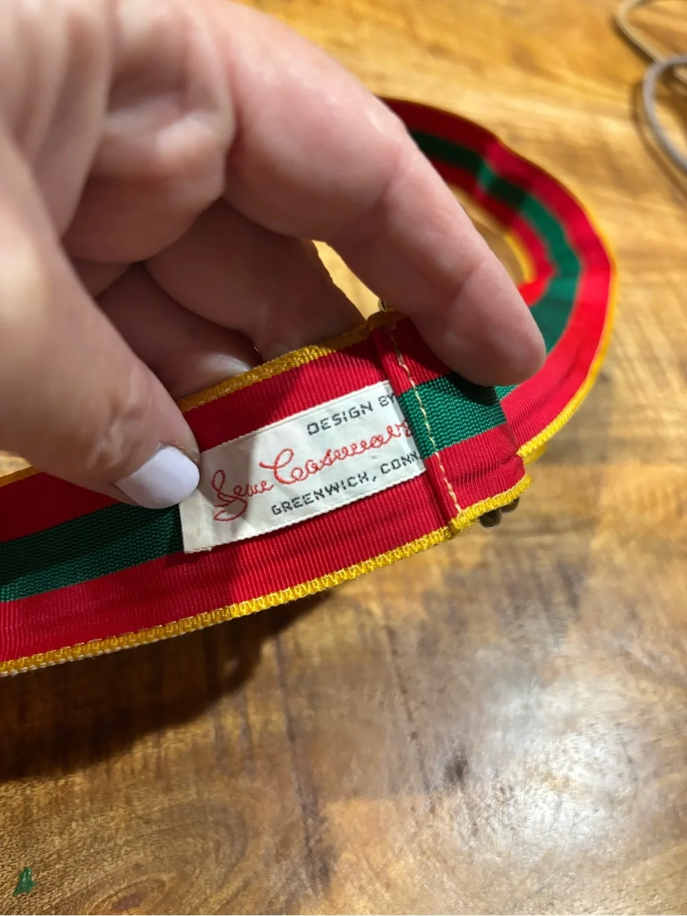 Red & Green Striped Women's Fabric Belt with Gold Trim
